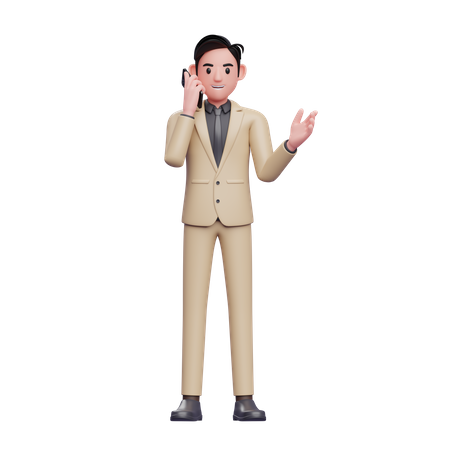 Handsome young Businessman talking on smartphone 3D Illustration