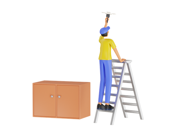 Handyman Painting Ceiling  3D Illustration