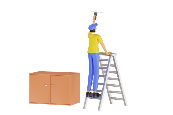 Handyman Painting Ceiling  3D Illustration