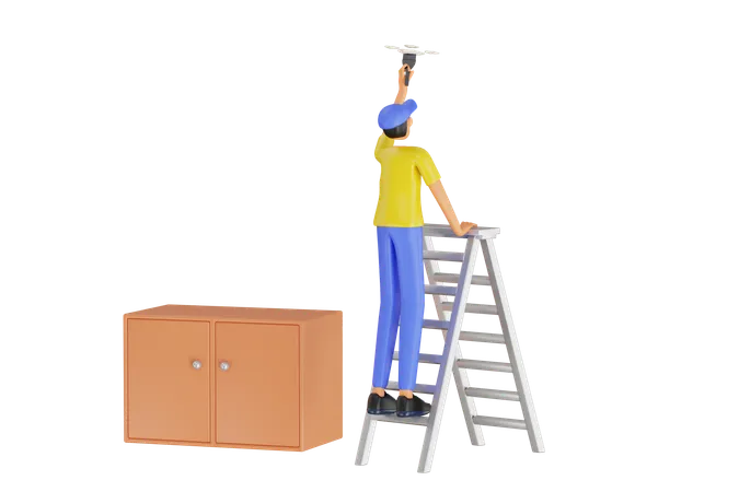 Handyman Painting Ceiling  3D Illustration