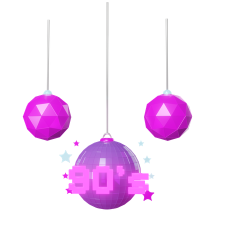 Hanging Disco Ball With 90 S Sign  3D Icon