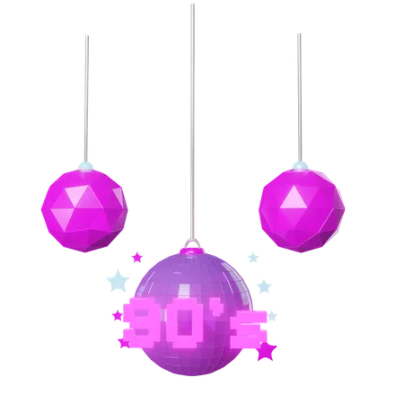 Hanging Disco Ball With 90 S Sign  3D Icon