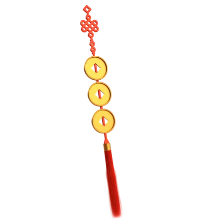 Hanging Gold Coins With Chinese Ornament  3D Icon