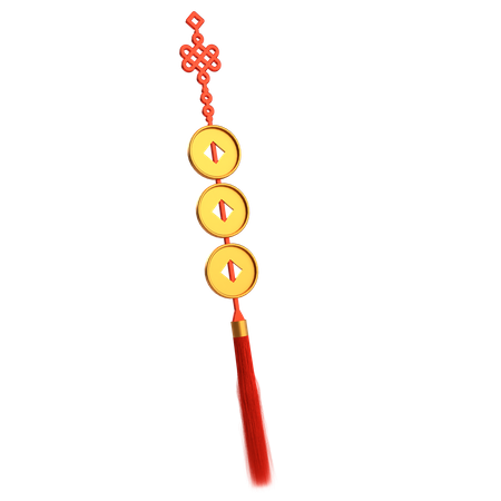 Hanging Gold Coins With Chinese Ornament  3D Icon
