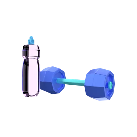 Hanteln und Wasserflasche  3D Illustration