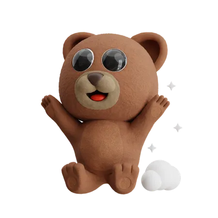 Happy Bear Jumping  3D Illustration