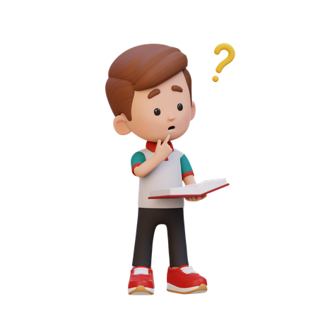 Happy Boy Child Getting Confused When Reading Book  3D Icon