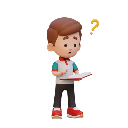 Happy Boy Child Getting Confused When Reading Book  3D Icon