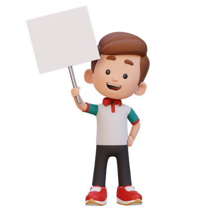 空白のプラカードを持つ幸せな男の子  3D Icon