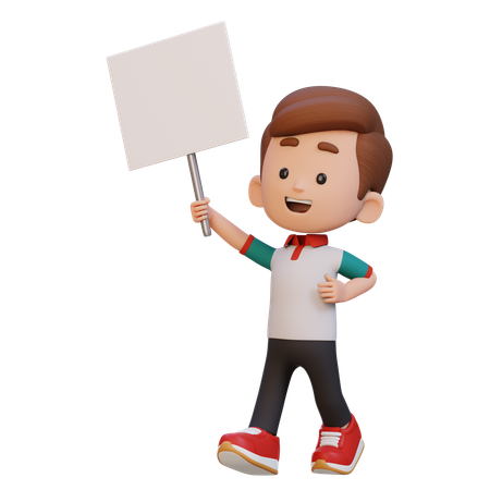 空白のプラカードを持つ幸せな男の子  3D Icon