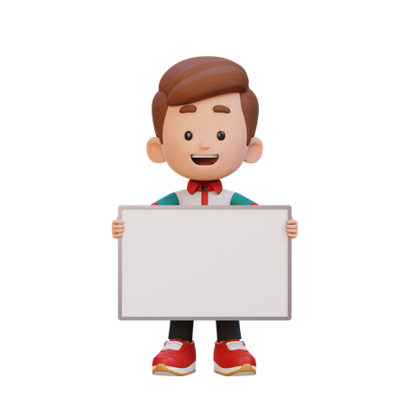 空白のプラカードを持つ幸せな男の子  3D Icon