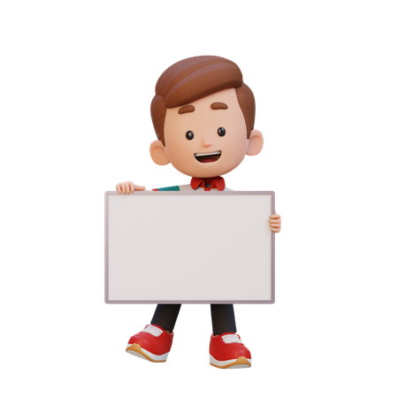 空白のプラカードを持つ幸せな男の子  3D Icon