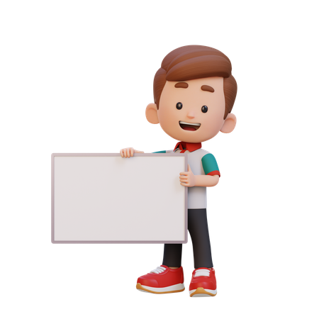 空白のプラカードを持つ幸せな男の子  3D Icon