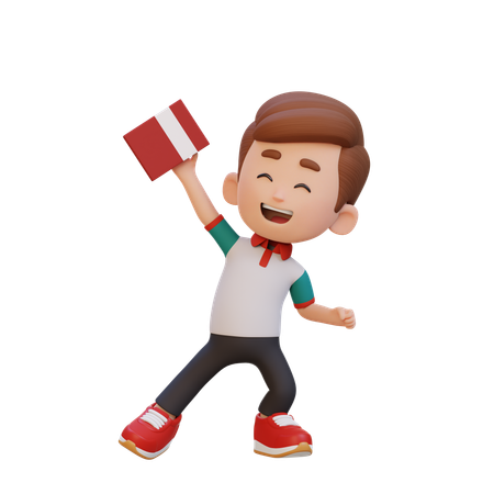 Happy Boy Child Holding Book  3D Icon
