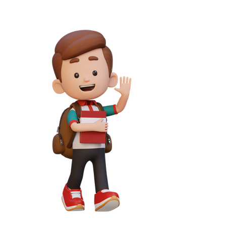 本を持って手を振っている幸せな男の子  3D Icon