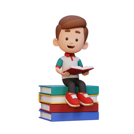 Happy Boy Child Reading Book  3D Icon