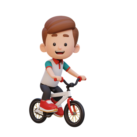 Happy Boy Child Riding Bike While Go To School  3D Illustration