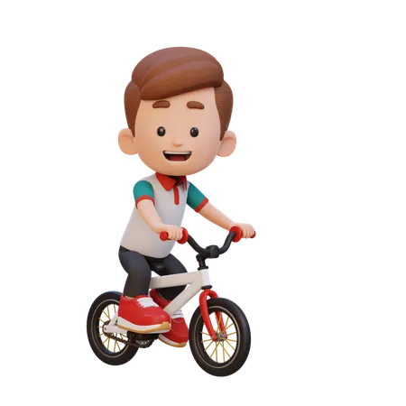 Happy Boy Child Riding Bike While Go To School  3D Illustration