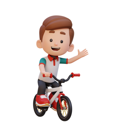 Happy Boy Child Riding Bike While Go To School  3D Illustration