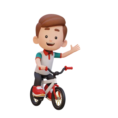 Happy Boy Child Riding Bike While Go To School  3D Illustration