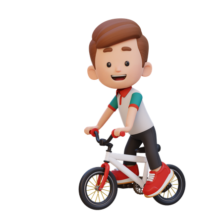 Happy Boy Child Riding Cycle  3D Illustration