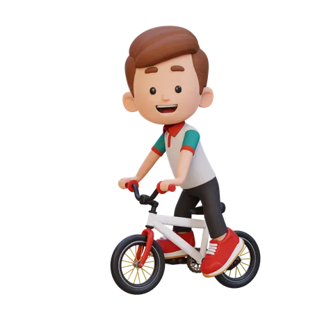 Happy Boy Child Riding Cycle  3D Illustration