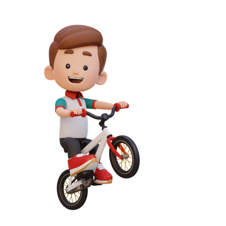 Happy Boy Child Riding Cycle  3D Illustration