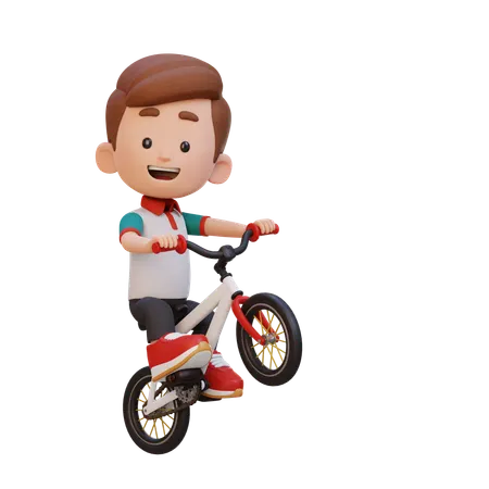 Happy Boy Child Riding Cycle  3D Illustration