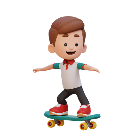 Happy Boy Child Riding Skateboard  3D Illustration