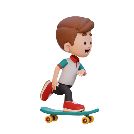 Happy Boy Child Riding Skateboard  3D Illustration