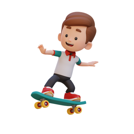 Happy Boy Child Riding Skateboard  3D Illustration