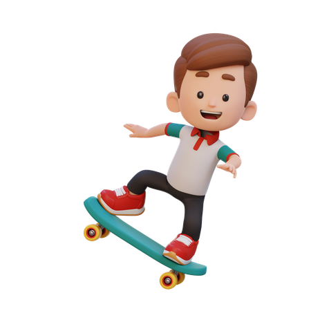 Happy Boy Child Riding Skateboard  3D Illustration
