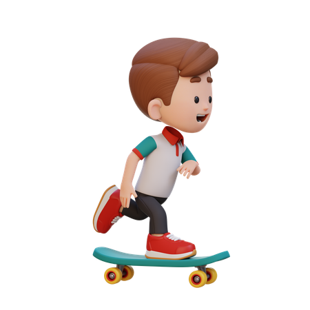 Happy Boy Child Riding Skateboard  3D Icon