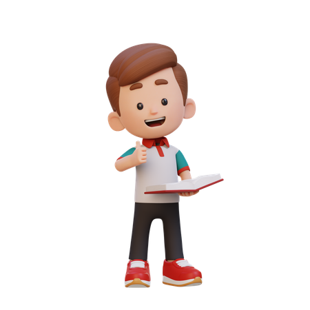 Happy Boy Child Showing Thumbs Up Reading Book  3D Icon
