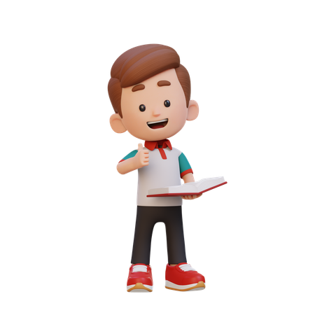 Happy Boy Child Showing Thumbs Up Reading Book  3D Icon