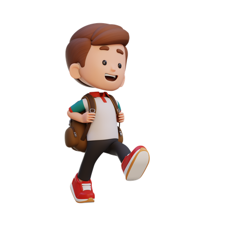 バッグを持って歩いて学校へ行く幸せな男の子  3D Icon