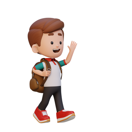 手を振りながら歩く幸せな男の子  3D Icon
