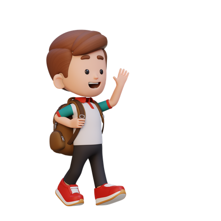 Happy Boy Child Walking And Waving Hand  3D Icon