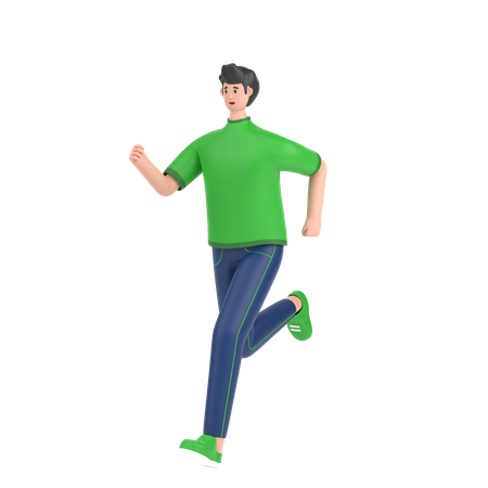 Happy boy doing running exercise  3D Illustration