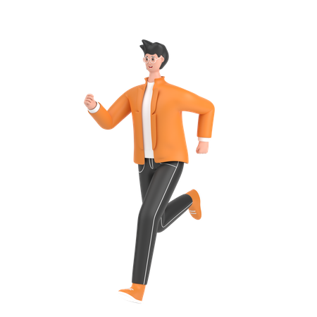 Happy boy doing running exercise  3D Illustration