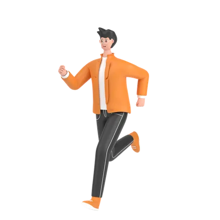 Happy boy doing running exercise  3D Illustration