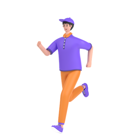 Happy boy doing running exercise  3D Illustration