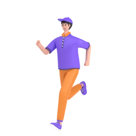 Happy boy doing running exercise  3D Illustration