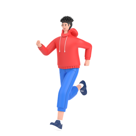 Happy boy doing running exercise 3D Illustration
