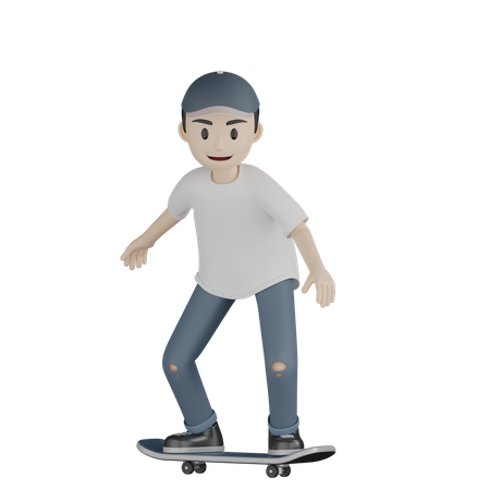 Happy Boy Doing Skateboarding  3D Illustration