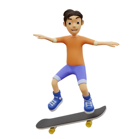 Happy Boy doing Skating  3D Illustration