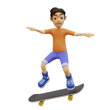 Unique Character Playing Skateboard 3D Illustration