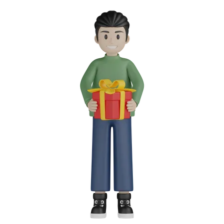 Happy boy giving gift  3D Illustration