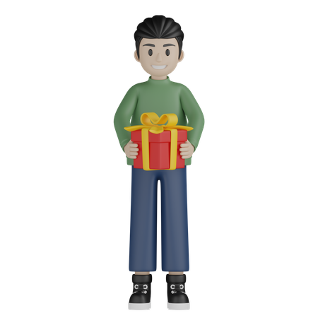 Happy boy giving gift  3D Illustration
