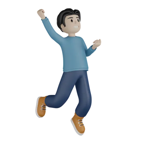 Happy boy giving winner pose 3D Illustration